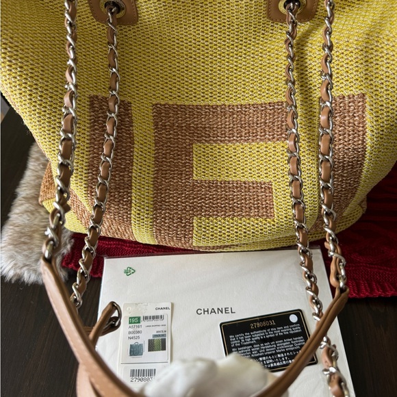 Chanel Deauville Yellow and Brown logo Shopping Tote Large - Picture 3 of 8